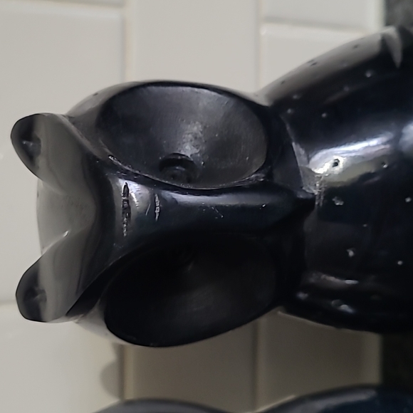 Vintage Hand Carved Black Stone Onyx Owl Shaped Office Library Bookends - Picture 6 of 12